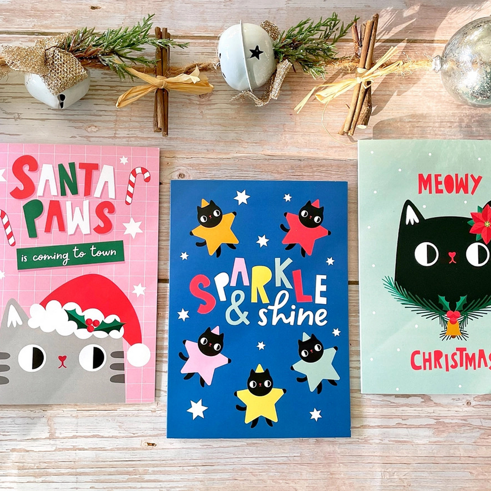 miniature Lot de 3 Cartes de Noël chat mignon, pack 2 Paper Cat Club