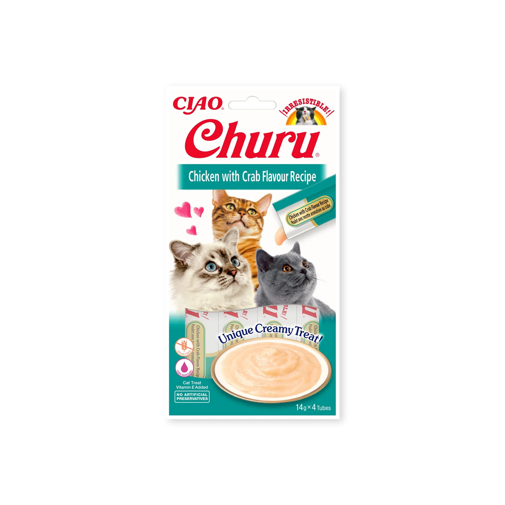 miniature Friandise pour chats Churu Purée poulet et crabe Inaba face avant