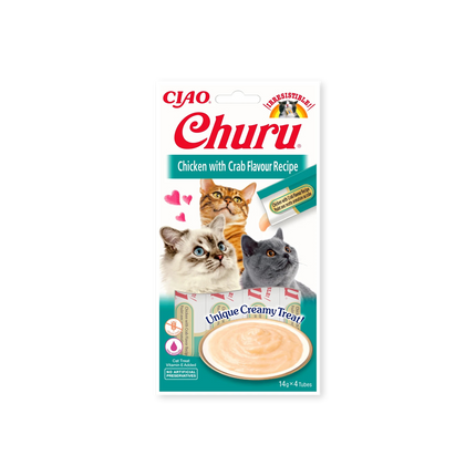 Friandise pour chats Churu Purée poulet et crabe Inaba face avant