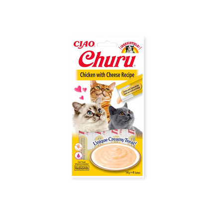 Friandise pour chats Churu Purée poulet et fromage Inaba face avant