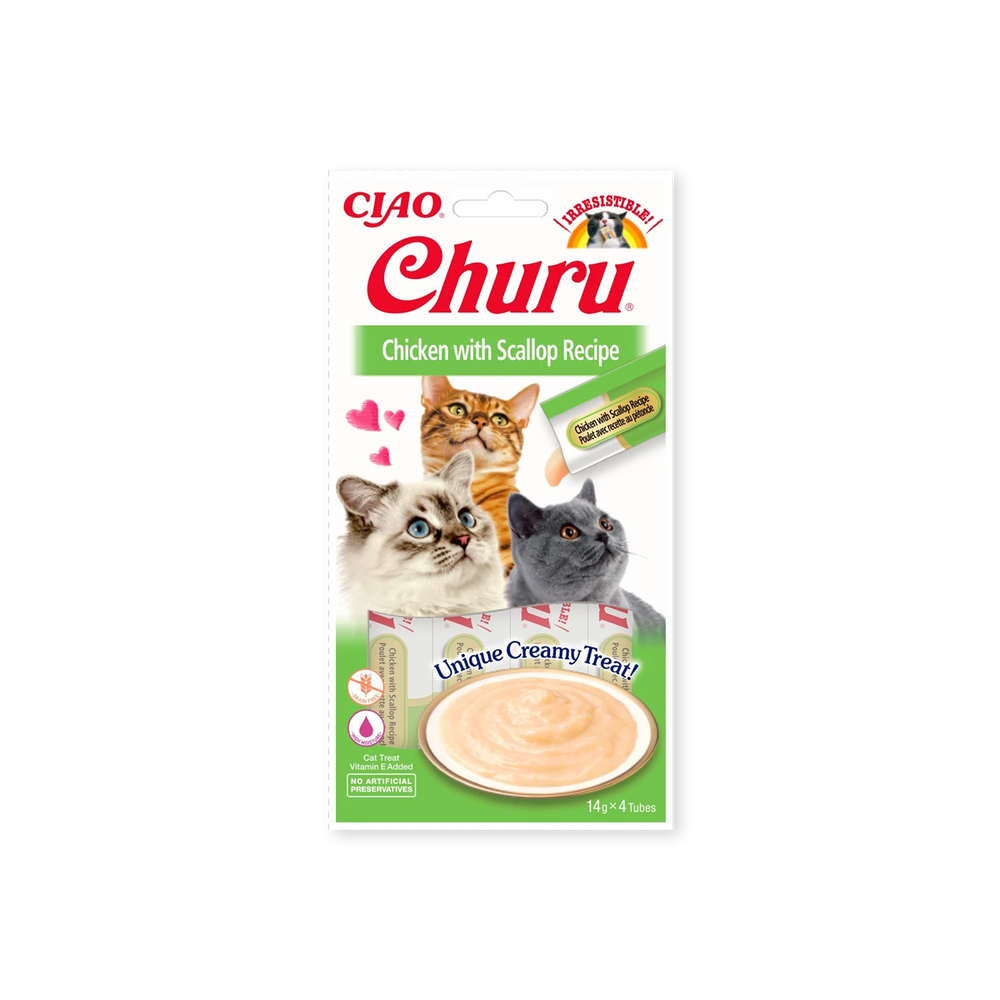 miniature Friandise pour chats Churu Purée poulet et pétoncle Inaba face avant