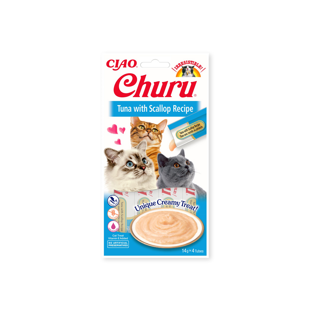 miniature Friandise pour chats Churu Purée thon et pétoncle Inaba face avant