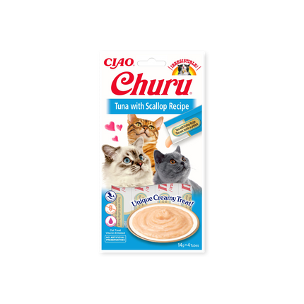 Friandise pour chats Churu Purée thon et pétoncle Inaba face avant