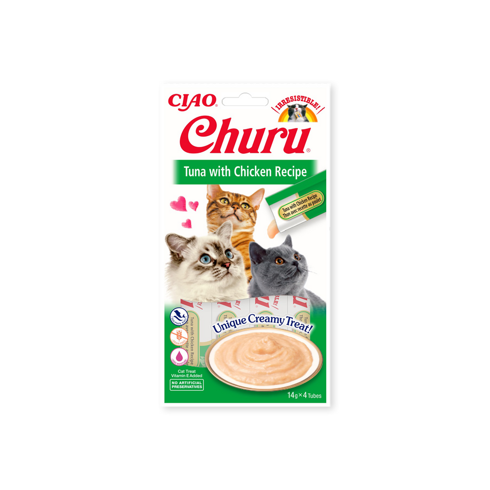 miniature Friandise pour chats Churu Purée thon et poulet Inaba face avant