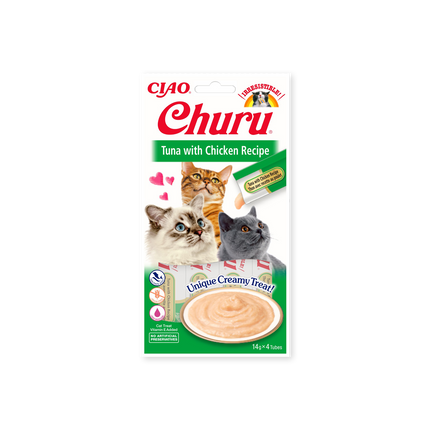 Friandise pour chats Churu Purée thon et poulet Inaba face avant