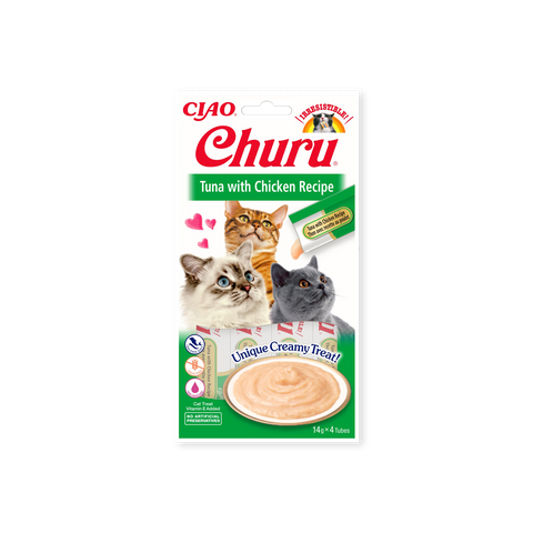 Friandise pour chats Churu Purée thon et poulet Inaba face avant