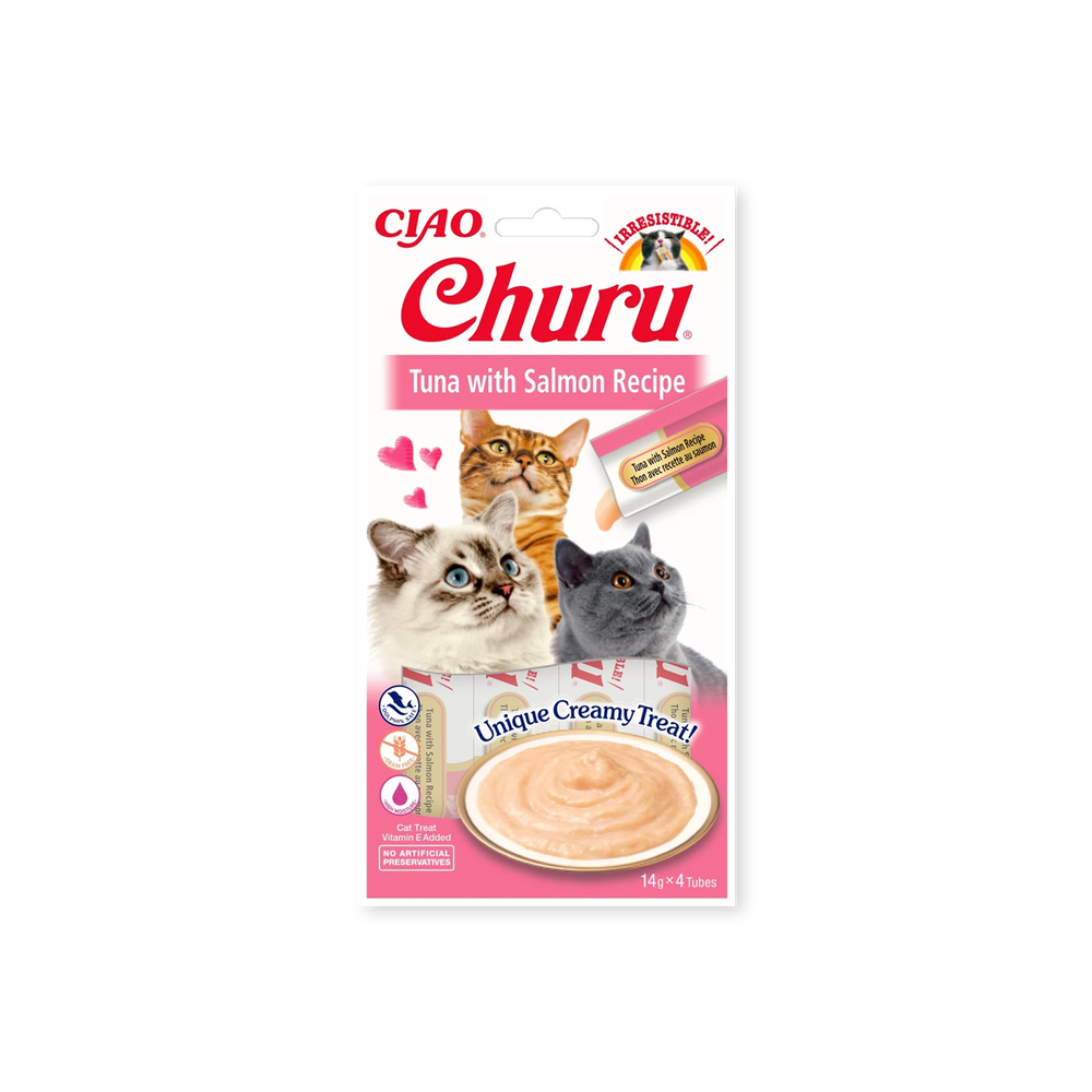 miniature Friandise pour chats Churu Purée thon et saumon Inaba face avant