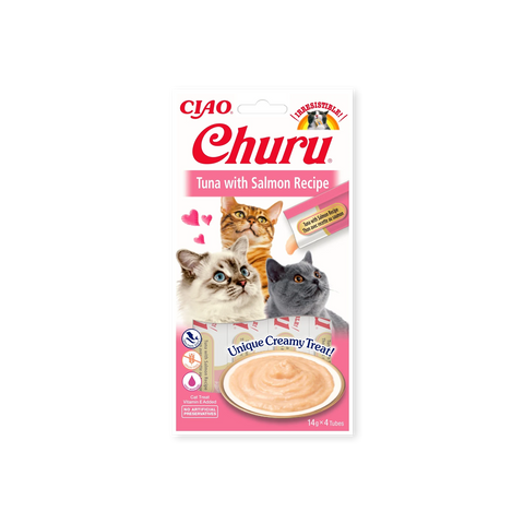 Friandise pour chats Churu Purée thon et saumon Inaba face avant