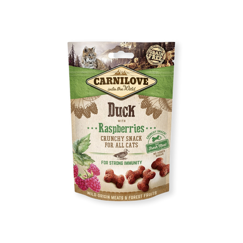 Friandise pour chats Crunchy snack canard et framboises Carnilove