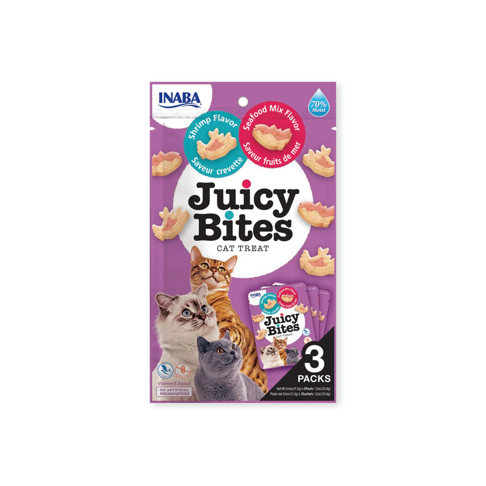 miniature Friandise pour chats Juicy Bites crevette et fruits de mer Inaba face avant