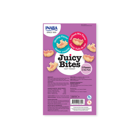 Friandise pour chats Juicy Bites crevette et fruits de mer Inaba face arrière