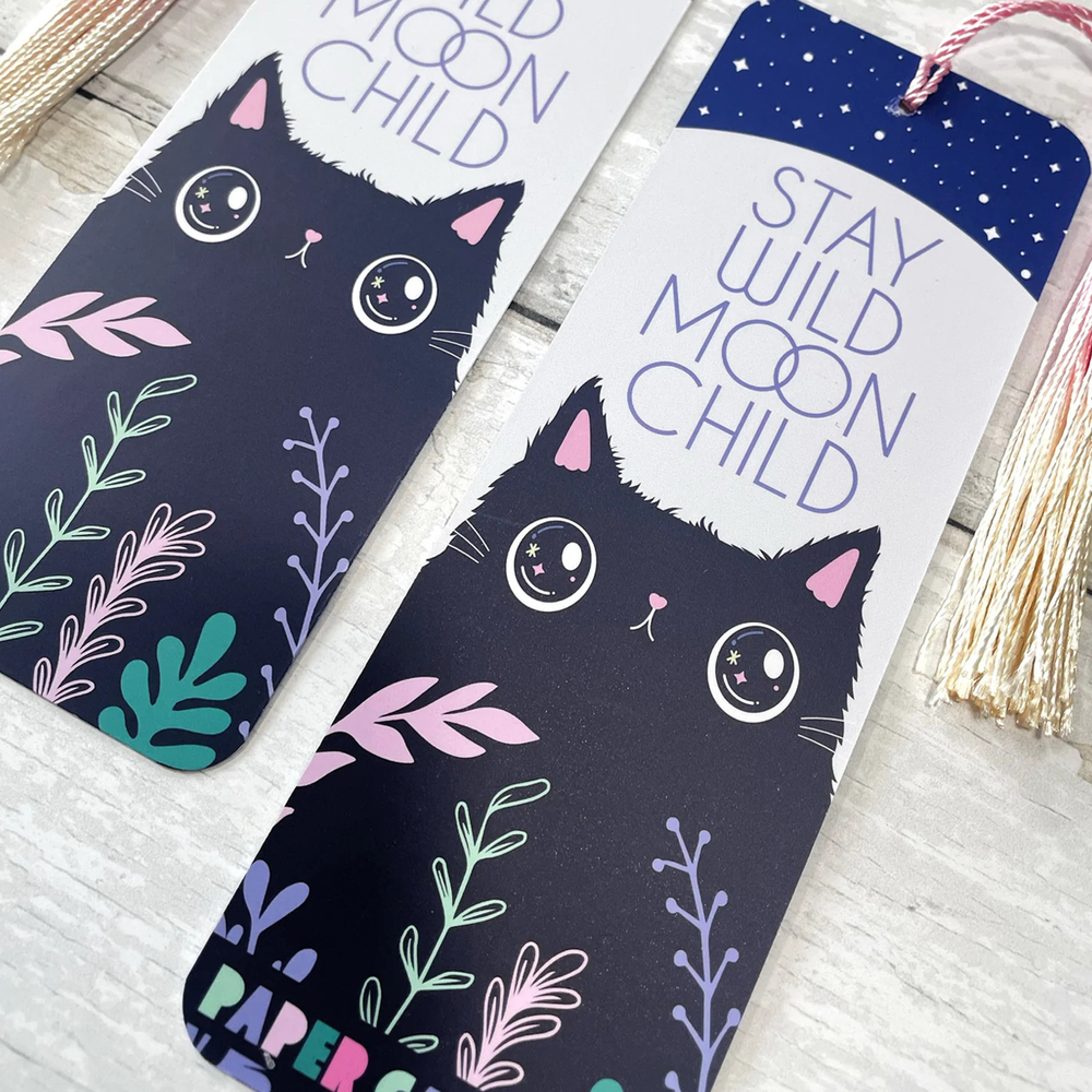 miniature Marque-page Stay Wild Moon Child avec pompon ombré paper cat club inscription