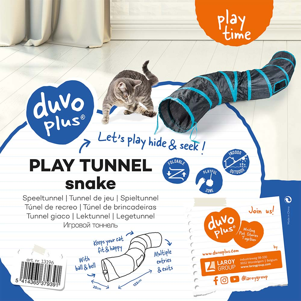 miniature Cachette pour chats Tunnel de jeu snake Duvoplus emballage